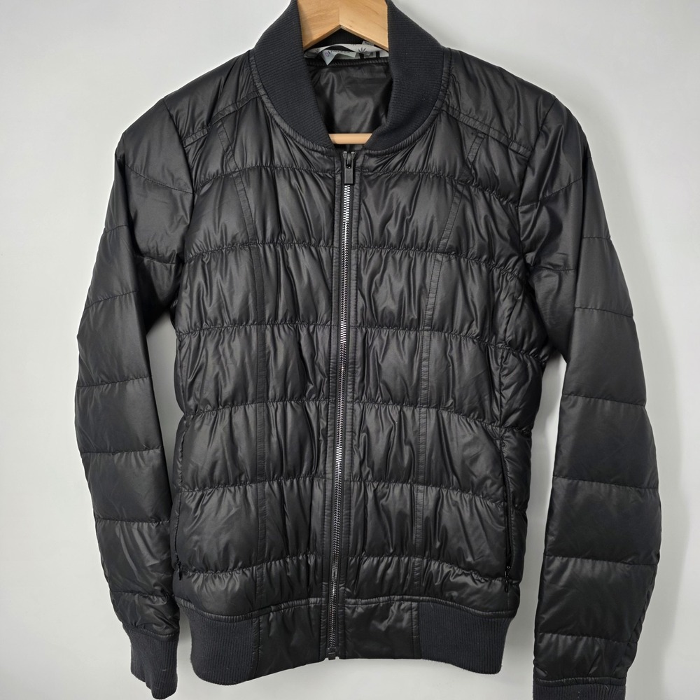 Athleta Dobby Goose Down Puffer Jacket Womens XS Black Full Zip Pockets‎ Bomber